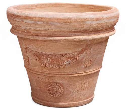 Teramico Pflanzgefäß Terrakotta 100% frostfest (Festonata Toscana, 60cm) | Wunderschöne detaillierte Terrakotta Blumentöpfe aus traditioneller Handarbeit für Ihre Gestaltung von Haus und Garten.