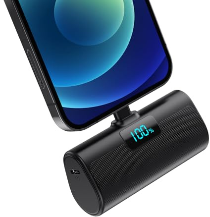 Mini Power Bank 5200mAh, 20W Ricarica Rapida Powerbank Portatile, Ultra Sottile & Leggero Batteria Esterna con LCD Display per iPhone 14/14Pro Max/13/13 Pro Max/13/12/12Pro/11/X/XS/SE/8/7/6 Serie-Nero
