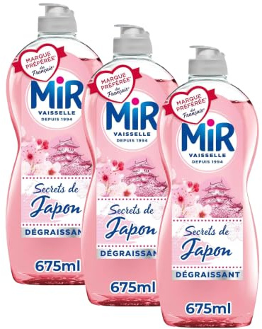 Mir Vaisselle - Secrets de Japon - Fleur de Lotus & Cerisier Impérial - Expérience Complète et Unique - Pouvoir Dégraissant - Sans Conservateurs - Sans Allergènes Parfum - Respect de la Peau - 675ml