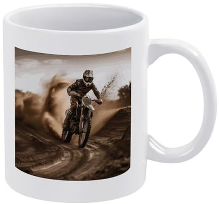 FekiLoot Motocross Coffee Cup 12 Oz White Ceramic Coffee Mug with Handle Funny Porcelain Tea Cup Personalized Classic Sublimation Mug for Latte Cappuccino Milk Cocoa