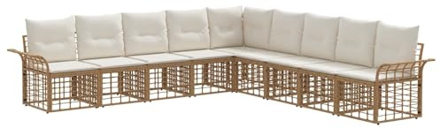 vidaXL Outdoor-Sofagarnitur 9 pcs Natürlich und Cremweiß Polyester, Moderne, wetterfeste, modulare Garten-Lounge, höhenverstellbare Füße für Terrasse und Entspannung im Freien