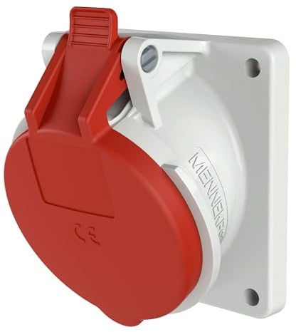 MENNEKES CEE Anbausteckdose, 16 A, 5-polig, 400 V, IP44, Flansch 85x85 mm | Aufbausteckdose, 6h, schraubenlose Feder-Klemm-Technik, Neigung 20°