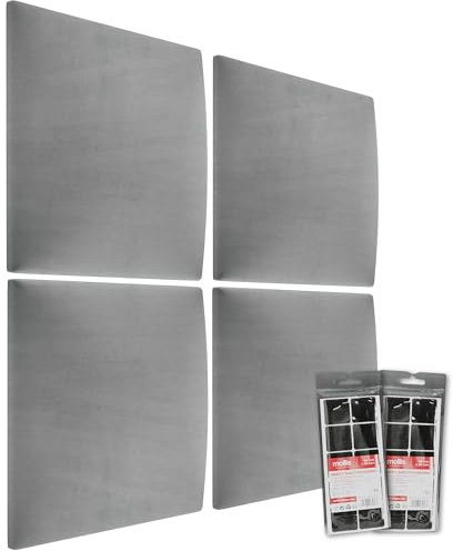 MOLLIS - Lot de 4 Panneaux muraux carrés et décoratifs - en Mousse - pour tête de lit ou Protection Contre Les Chocs - Réduit Le Son et améliore l'acoustique - en Mousse - 30 x 30 cm - Gris