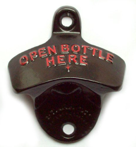 Starr-X - Flaschenöffner zum Aufhängen „Open bottle here, Farbe: Schwarz.