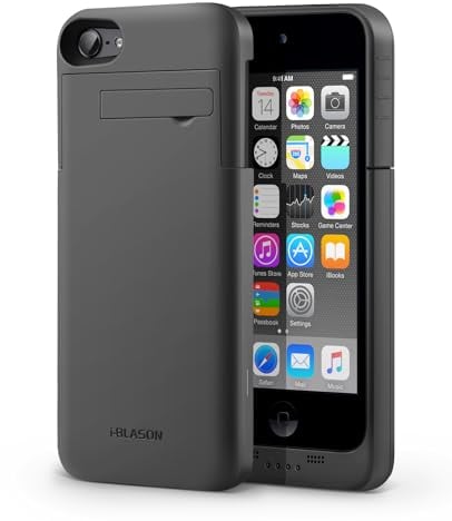 i-Blason Akkuhülle mit 8 Pin Lightning Ladeanschlüssen für iPod Touch 5 (2014)/6 (2015)/7 (2019), Schwarz