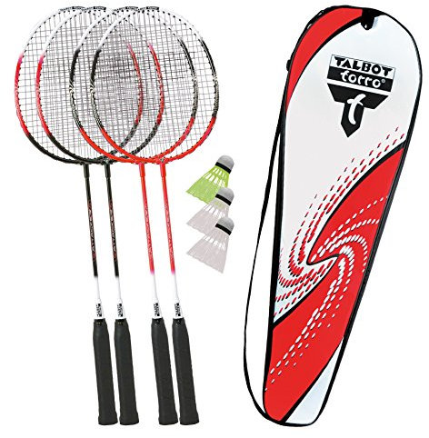 Talbot-Torro Badminton-Set 4-Attacker, 4 Schläger, 3 Federbälle, in wertiger Tasche, Federballset, 449518