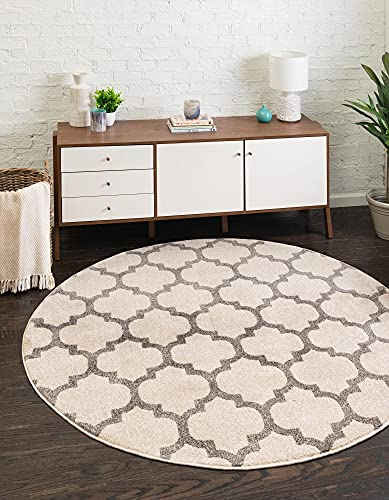 Unique Loom Trellis Collection Area Rug - Philadelphia (3' 3 Round Beige and Gray/Gray)