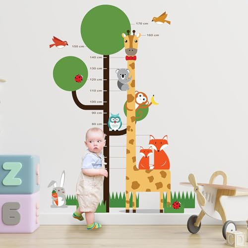 Removable Self-Adhesive Wall Stickers Animals Kids Measurement Mural Art Decals Vinyl Home Decoration DIY Living Bedroom Décor Wallpaper Kids Room Gift 60x90 cm, Multi-Colour