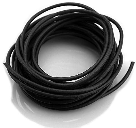 LolliBeads (TM) 3 mm Genuine Round Leather Cord Braiding String Black 5 Meters (5 Yards)