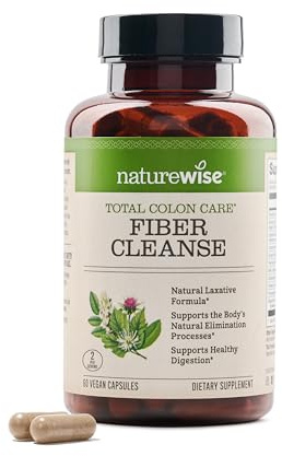 NatureWise Total Colon Care Fiber Cleanse - Natural Laxative Blend - Herbal Laxatives, Prebiotics, & Enzymes for Regularity, Digestion, Weight & Gut Health - Non-GMO - 60 Capsules[30-Day Supply]