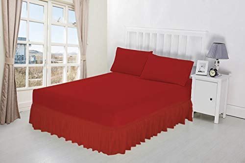 Luxury Percale Frilled Valance Fitted Sheets 14 Colours in Single, Double, King, Super King (Double, Red)