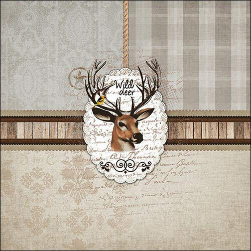 20 Servietten Hirschkopf Landhaus als Tischdeko für Liebhaber von Jagd, Wald und Hirsch 33x33cm