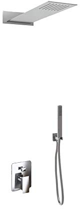Kit Doccia 2 Vie Soffione Acciaio Inox Slim 2,5 mm + Presa Acqua + Flessibile + Doccino (55x23 cm Soffione Rettangolare)