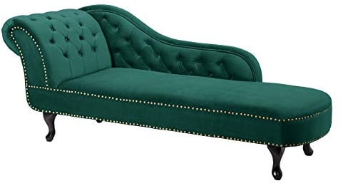invicta INTERIOR Chesterfield Récamière 170cm smaragdgrün Samt mit Knopfheftung und Nietenbesatz Chaiselongue Relaxliege