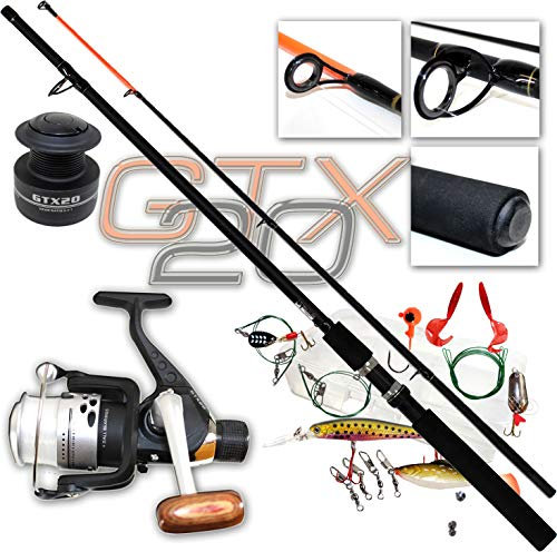SPINNANGEL-Set | Optimal für Forelle und Barsch | Fangfertig montiert - Rute + Rolle + Angelbox + Rutentasche 346
