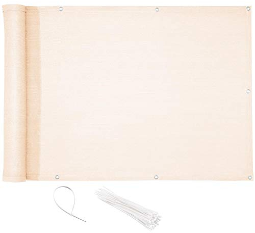 CelinaSun Sichtschutz Balkon 0,75 x 4 m Creme weiß HDPE Balkonbespannung mit Kabelbinder atmungsaktiv Balkonumrandung