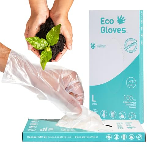 Eco Gloves Plant-Based Compostable Gloves Eco-friendly Latex Free, Powder Free, BPA Free for Food, Safety, Cleaning, Pet Care | Pack of 100 | Clear (Small)