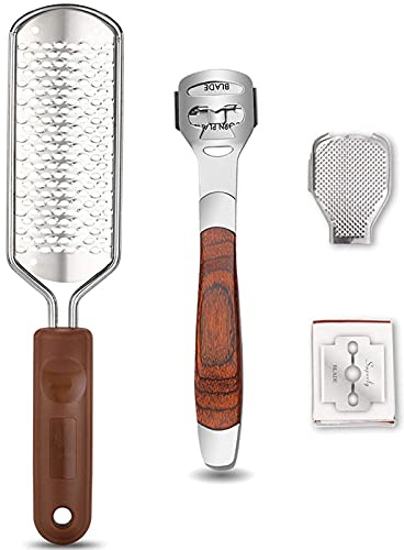 Colossal Foot Rasp & Wood Handle Callus Shaver (10 Replacement & 1 File Foot Heads), Pedicure Foot File Kit, Heel Scraper for Feet, Foot File Callus Remover