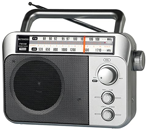 Retekess TR604 Portable Radio FM AM,Battery Radio,Oblique Screen,Easy to Use,Sturdy,Headphone Jack,Large Speaker,Radio for Elderly,Suitable for Gifts(Silver)