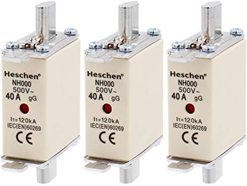 Heschen NH Sicherungseinsatz NH000 40A gG Frontanzeige Kombimelder, 3 Stück