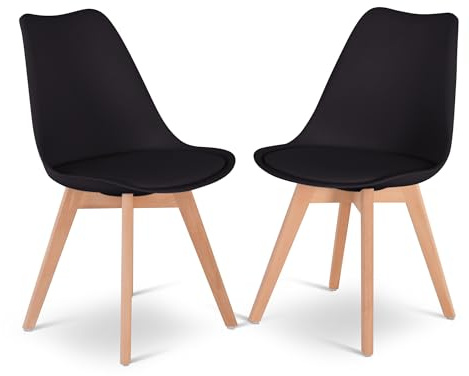 RABURG Nilo Küchenstühle, 2er-Set, Schwarz/Natur, gepolstert, Kunstleder | Belastbarkeit ca. 110 kg, ergonomisch gepolstert, Holzbeine aus Buche, Bezug Stoff, für Esszimmer, Küche und Wohnbereich