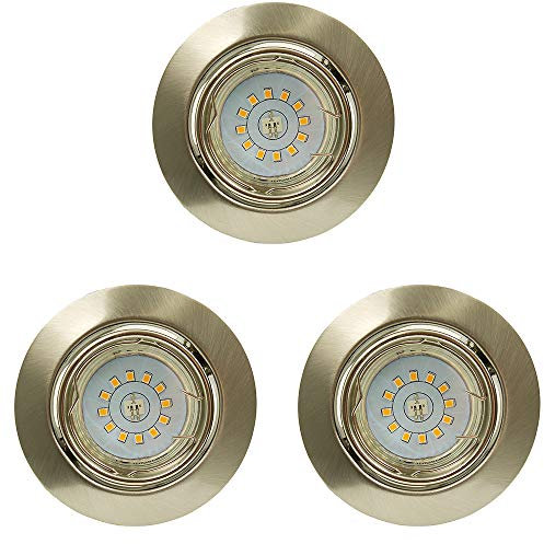 Dapo® LED-Decken-Einbau-Strahler-Spot-Leuchte-Lampe, nickel, schwenkbar rund D: 9 cm, inklusive LED-Leuchtmittel GU10 3x 3 W 270 lm 3000K (3er Set Nickel)