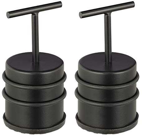 2 Topes Puerta con Asa, Puertas y Ventanas, Alto, Redondo, Interior, Acero Inoxidable, Goma, 7 cm Ø, Negro