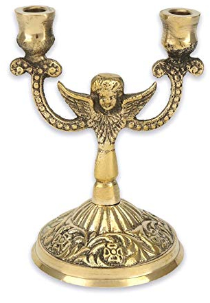 BlessedMart Doppelter byzantinischer Kerzenhalter aus Messing – christlicher Kerzenständer Engel Design orthodoxer Ständer, 9,5 cm hoch, für Gebet, Hausaltar