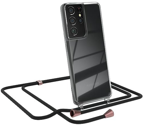 EAZY CASE - Chaîne pour téléphone Compatible avec Coque avec lanière de téléphone Galaxy S21 Ultra 5G, Coque en Silicone, chaîne élégante avec Coque pour Smartphone, Noir - Clips rosé