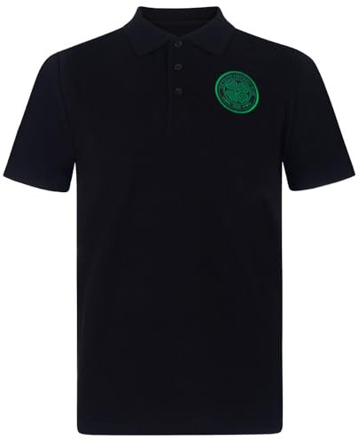 Celtic FC Official Football Gift Mens Single Crest Polo Shirt Black Medium