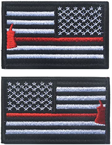 2 PCS AliPlus America Thin Red Line Fire Axe Patches Regular and Reverse Embroidered Tactical Morale Patch Hook and Loop