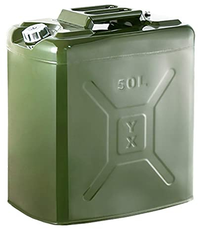 QIANGG Bidons de réservoir de Carburant avec Bec Flexible, bidon de gaz Portable en métal pour Voitures, camions, équipements, Vert armée,50L