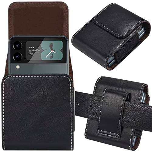 Miimall pour Samsung Galaxy Z Flip 5/4/3 Coque en Cuir Étui de Ceinture pour Galaxy Z Flip 5, Flip 4, Flip 3, Flip, Motorola Razr, Motorola Razr 40 Ultra -Noir1