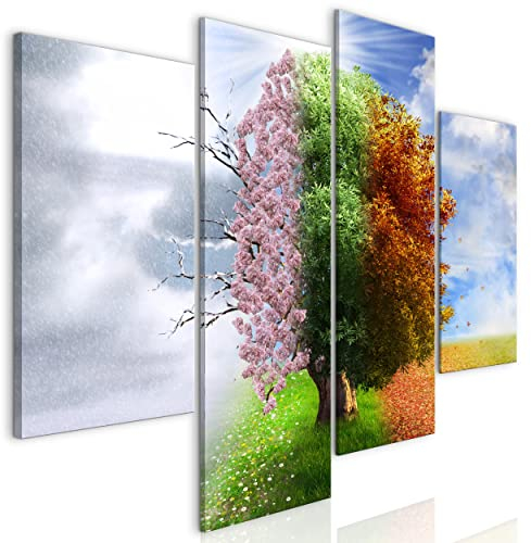 decomonkey Bilder Set Baum Vier Jahreszeiten 126x98 cm 4 Teilig Leinwandbilder Bild auf Leinwand Vlies Wandbild Kunstdruck Wanddeko Wand Wohnzimmer Wanddekoration Frühling Sommer Herbst Winter Natur