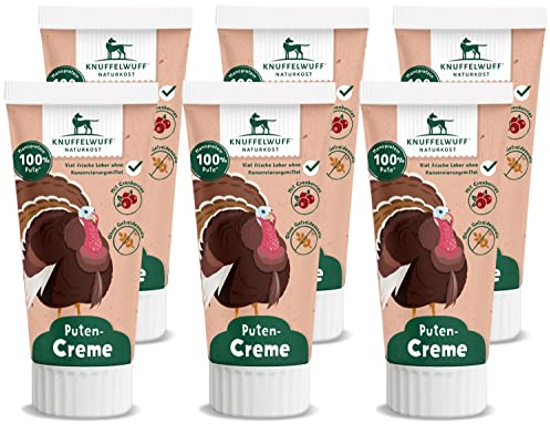 Knuffelwuff Tuben Snack Hunde Leckerlis Pute 6er Pack - mit extra viel frischem Fleisch - ohne Konservierungsmittel, ohne Zusatz von Zucker und Getreide - Ideal auch für Welpen - Made in Germany