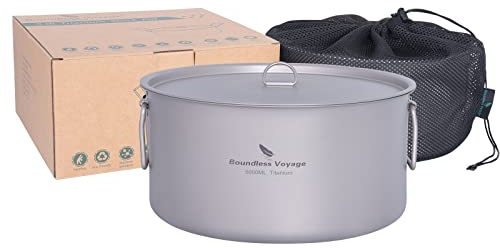 iBasingo Ti2104C Camping-Topf, Titan, Suppentopf, Outdoor-Kochgeschirr, tragbar, hohl, mit Deckel und klappbarem Griff, leicht, Wandern, Picknick, Kochset, große Kapazität, Küche, Ti2104C