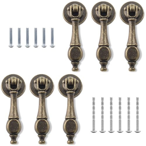 Waziaqoc 6PCS Antique Tear Drop Pulls, Single Hole Vintage Bronze Pendant Pull Cabinet Drop Pull Handles for Dresser Cupboard Wardrobe Kitchen Door