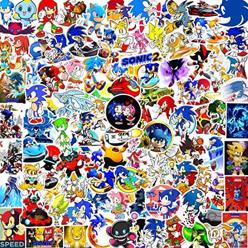 100Pcs Sonic Stickers, Anime Game Stickers, Cute Cartoon Vinyl Waterproof Laptop Skateboard Water Bottle Luggage Bicycle Decal for Kids Teens