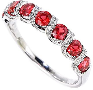 Lieson Trauringe Für Frauen, Ring 18K Weißgold Damen Schmal 0.9ct Rubin mit Diamant Hochzeitsring Damen Ring Große 53 (16.9)