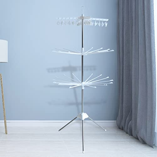 TIXBYGO Mobile Wäschespinne Wäschetrockner Edelstahl abnehmbar Camping Wäscheständer mit Standfuß Faltbar Tragbare für Garten und Balkon, klein und leicht, 68 * 68 * 170cm, Weiß