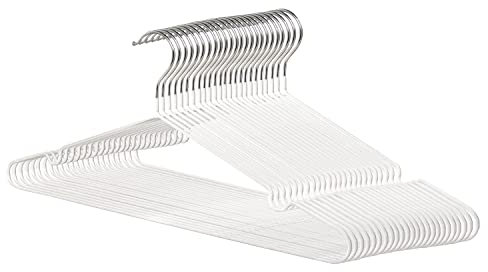 COM-FORT HOUSE | Percha Metal | Color Blanca | Antideslizantes y Resistentes | Perchas para Ropa | Ideal para Chaquetas, Pantalones o Blusas | 24 Unidades