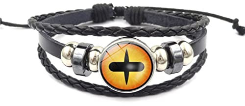 CHICNET Manga Anime Sharingan Auge Leder Armband schwarz silber grau verstellbar Perlen Edelstahl Zink geflochten Band Click Button Scheibe Männer Frauen Arm Schmuck Nine Tails