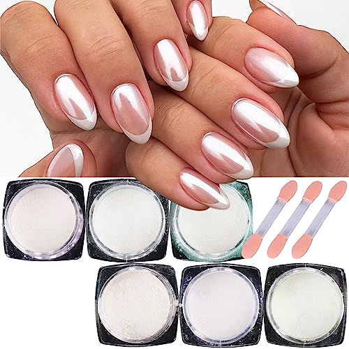 GZSYY Pearl Powder Nail Farbe 6PCS Chrom Nagel Pulver Spiegeleffekt Pearl Mirror Chrome Glitter Nail Powder Chamäleon Nagel