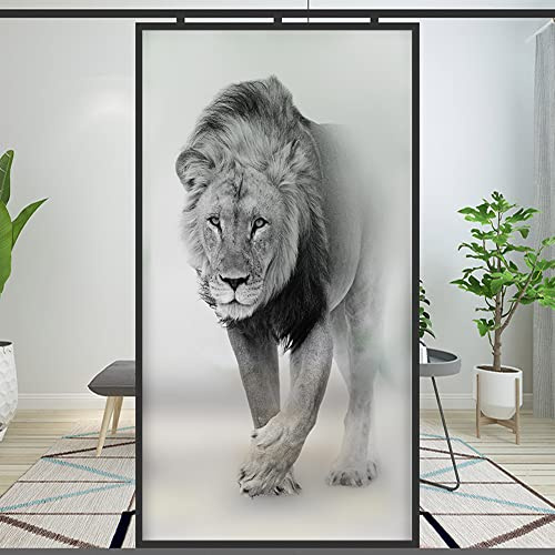 Sichtschutz-Fensterfolie, statische Haftung, kein Klebstoff, dekorative Löwen-Fensterbehandlungen, Fensterabdeckungen, Glasfensteraufkleber für Zuhause (60x90cm WxH,Lion)