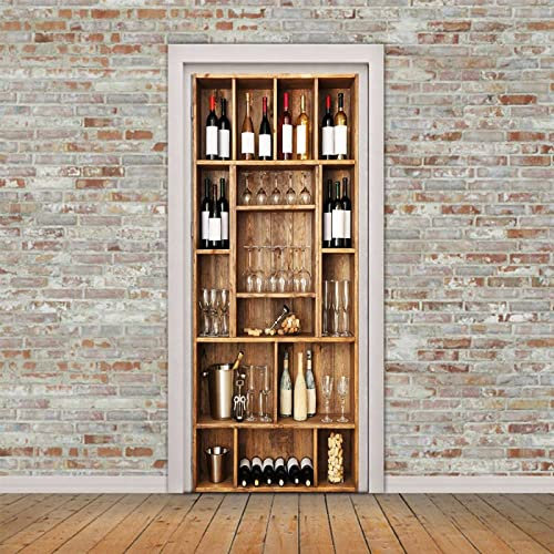 Türtapete Selbstklebend Weinkühler im Vintage-Stil Türposter Türaufkleber Wasserdicht Abnehmbare Vinyl türfolie Fototapete diy Wandbild Wohnzimmer Schlafzimmer Kinderzimmer Badezimmer B85 x H205cm