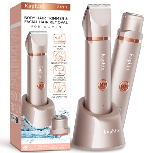 Bikini Trimmer Damen Intimbereich – Intim Trimmer Frau: 2 in 1 IPX7 Wasserdichter Elektrischer Rasierer Damen und Gesichtshaarentferner für Bikinizone Achseln Beinen Armen und Gesicht (Roségold)