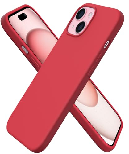 ORNARTO Compatible with iPhone 15 Case 6.1, Slim Liquid Silicone 3 Layers Full Covered Soft Gel Rubber 15 iPhone Case Cover 6.1 inch-Red