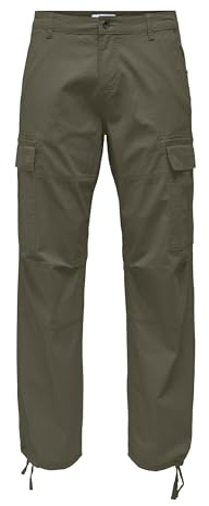 Only & Sons Herren Cargo Hose Loose Fit ONSRay Life Ribstop mit Seitentaschen 22028640 Olive Night 33/32
