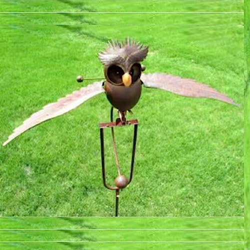 VLANIS Eule Windmühle Iron Art,magische windmühle,Metall Garten Windspiel, Fliegender Adler Windrad Windspiel, Einfache Installation, Lebendige Eulenhof Kunst Für Gärten, Vogelabwehr Windspiel,1