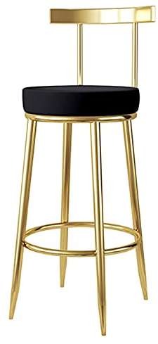 Hocker Moderner Esszimmerstuhl mit goldenen Beinen für Zuhause, Balkon, Café, Barstuhl mit Rückenlehne, Komfortpolster, Sitzhöhe 65 cm (Farbe: Rosa) (Schwarz) Made in China